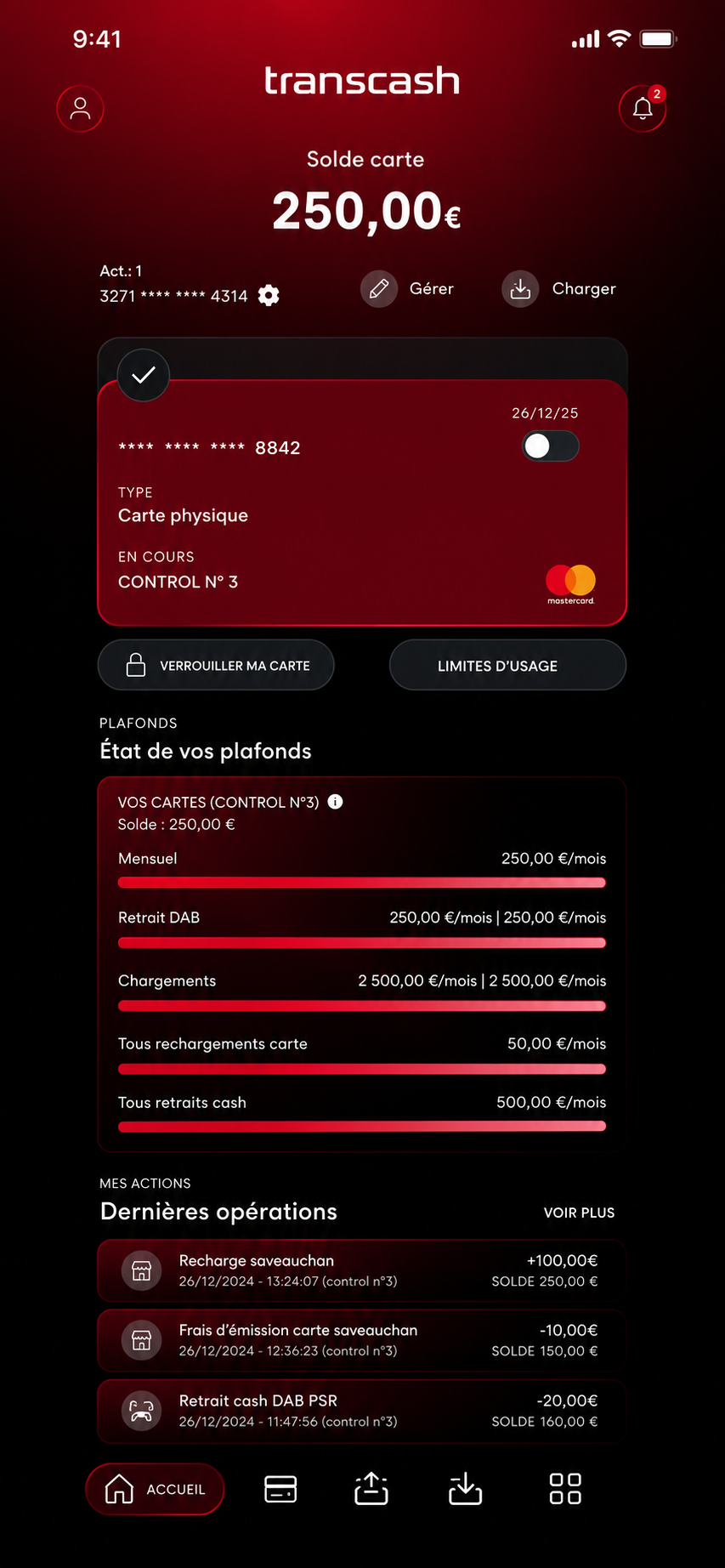 Application Transcash connectée avec solde et opérations