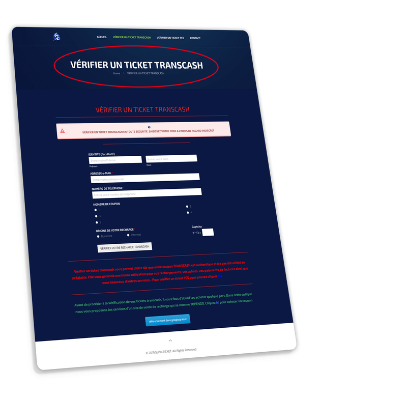Site frauduleux de vérification de coupons Transcash