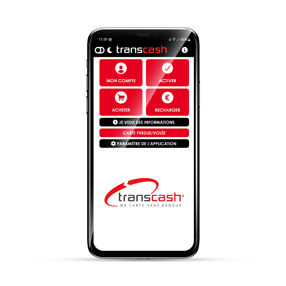 Accueil application Transcash Mastercard