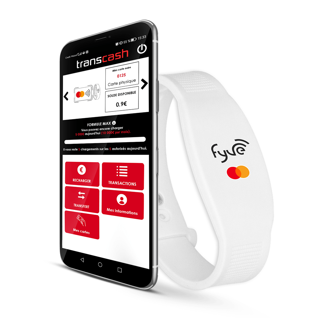 L'application Transcash Mastercard et le bracelet Fyve