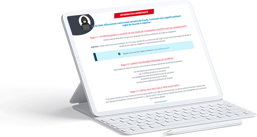 Les messages de prévention de l’espace client Transcash
